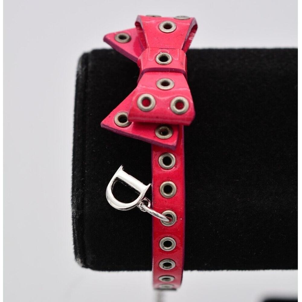 Christian Dior Vintage Bow Bracelet Hot Barbie Pink Patent Leather Signed BinO